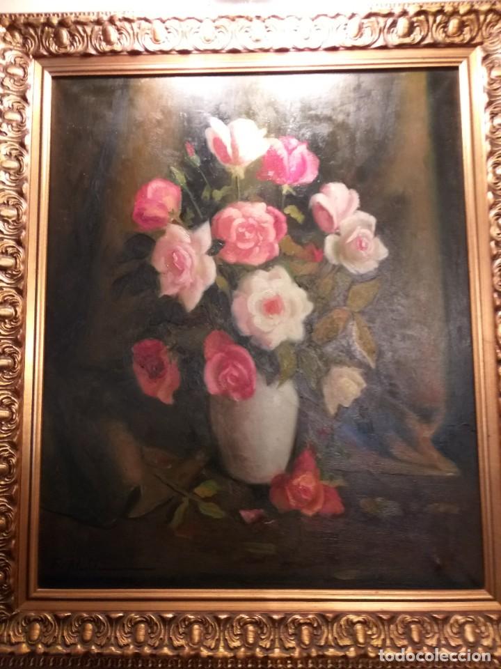 Arte: &Oacute;leo &rdquo;Ramo de flores&rdquo;, ca1950 - Foto 2