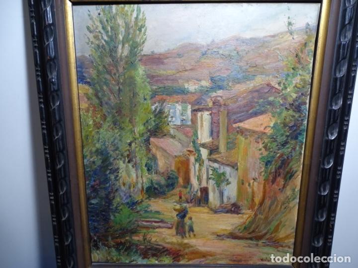 Arte: ÓLEO DE FRANCESC VIDAL I GOMA.SANT HILARI DE SACALM.NUVOL.BARRI DEL HOSPITAL.