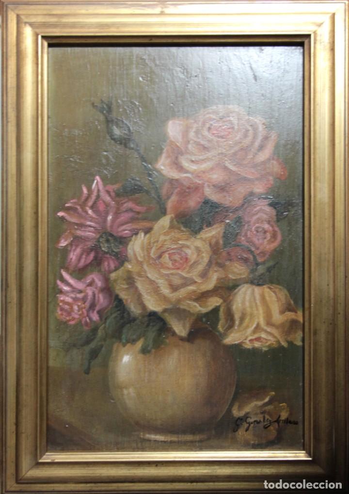 Arte: ANTIGUO JARRON CON FLORES - Foto 2