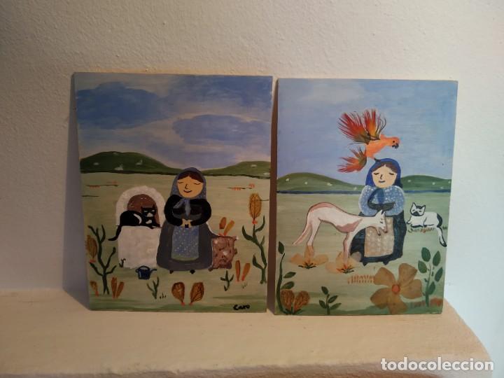 Arte: 2 Pinturas sobre tablilla de madera - Foto 1