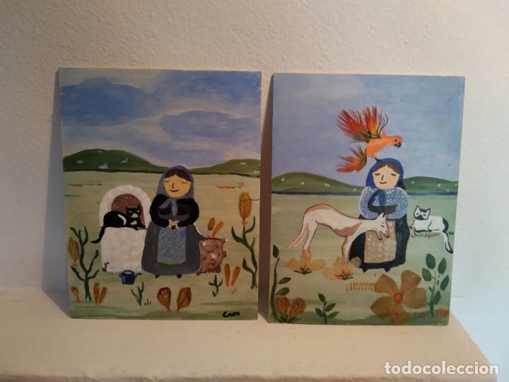 Arte: 2 Pinturas sobre tablilla de madera - Foto 2