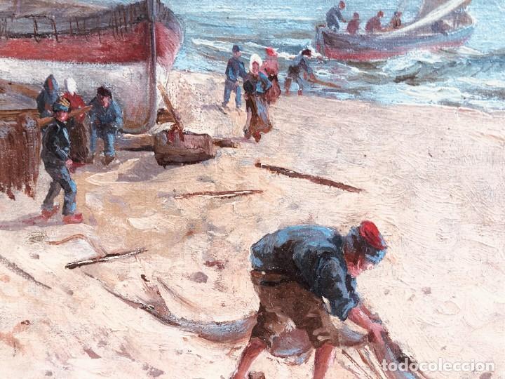 Arte: Escuela catalana del siglo XX Pescadores en la playa Óleo sobre lienzo - Foto 6 - 229482950