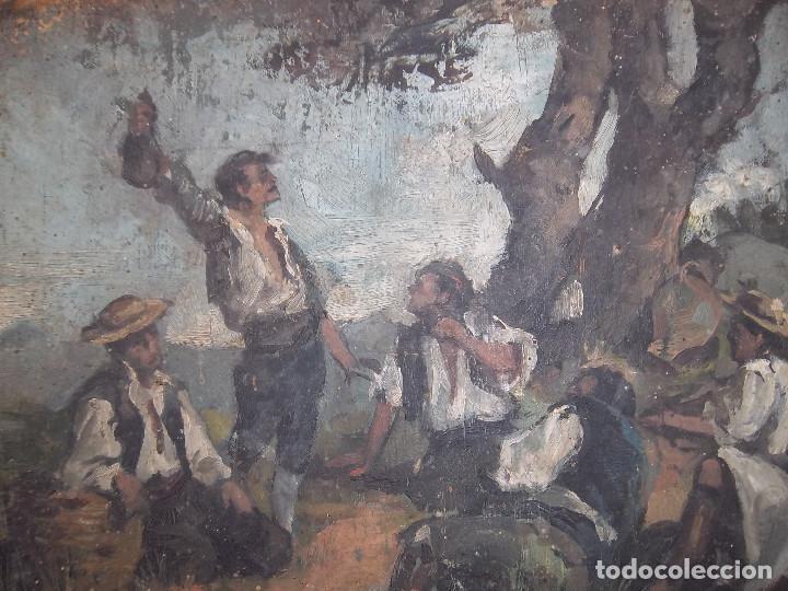 Arte: CUADRO AL OLEO COMIENDO EN EL CAMPO - Foto 3