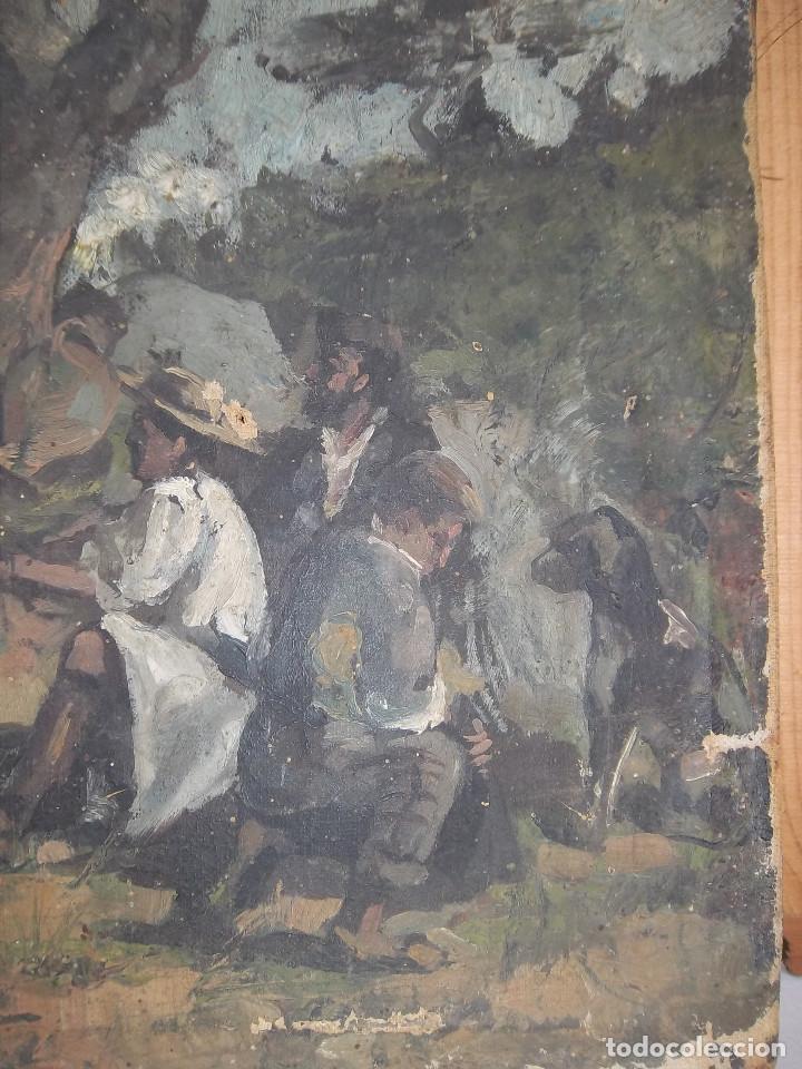 Arte: CUADRO AL OLEO COMIENDO EN EL CAMPO - Foto 4