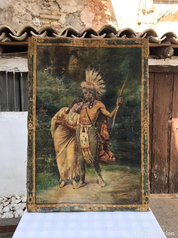 antiguo y bonito cuadro de arpillera pareja de - Acheter Peinture à l'huile  moderne non datée sur todocoleccion