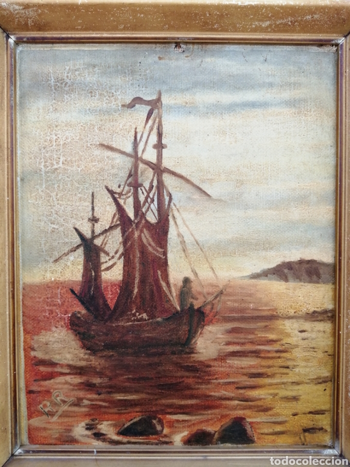 Arte: Marina. &Oacute;leo sobre lienzo pegado a tablex - Foto 2