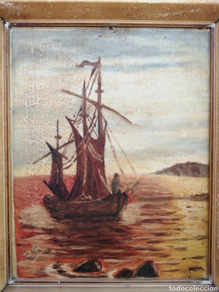 Arte: Marina. &Oacute;leo sobre lienzo pegado a tablex - Foto 3