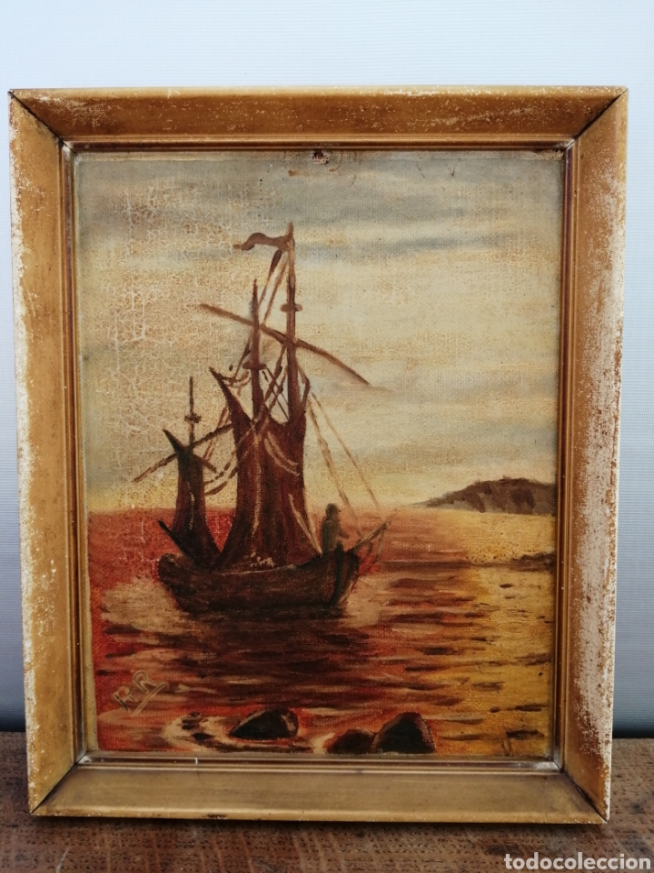 Arte: Marina. &Oacute;leo sobre lienzo pegado a tablex - Foto 1