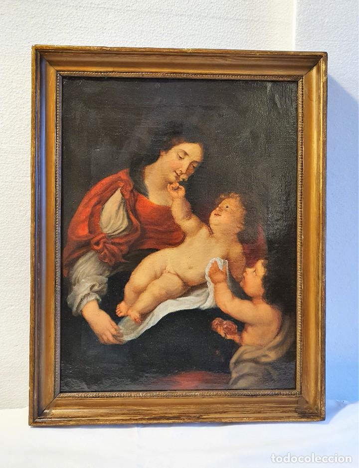 Arte: -ANTIGUO OLEO RELIGIOSO SOBRE LIENZO - Foto 1