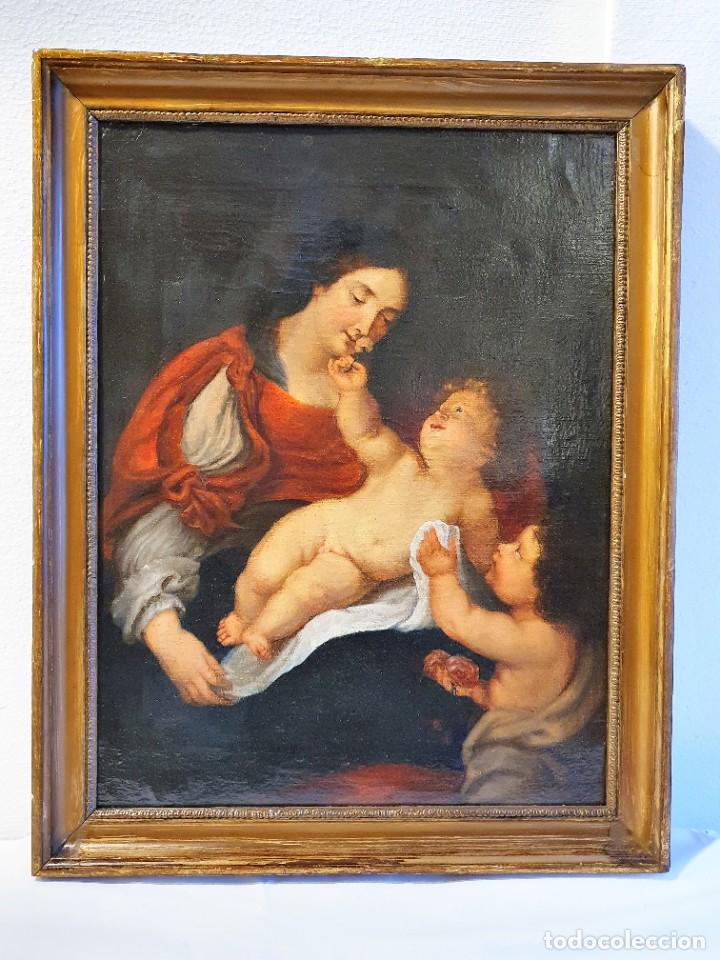 Arte: -ANTIGUO OLEO RELIGIOSO SOBRE LIENZO - Foto 2