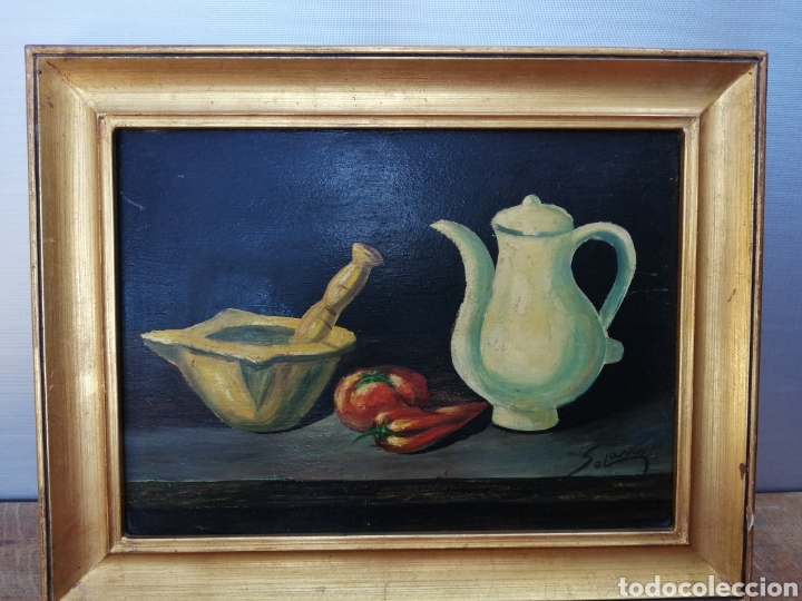 Arte: Bodeg&oacute;n. &Oacute;leo sobre tablex. Firmado Solano - Foto 2