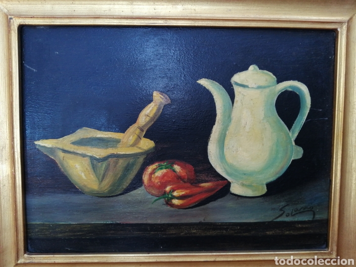 Arte: Bodeg&oacute;n. &Oacute;leo sobre tablex. Firmado Solano - Foto 1