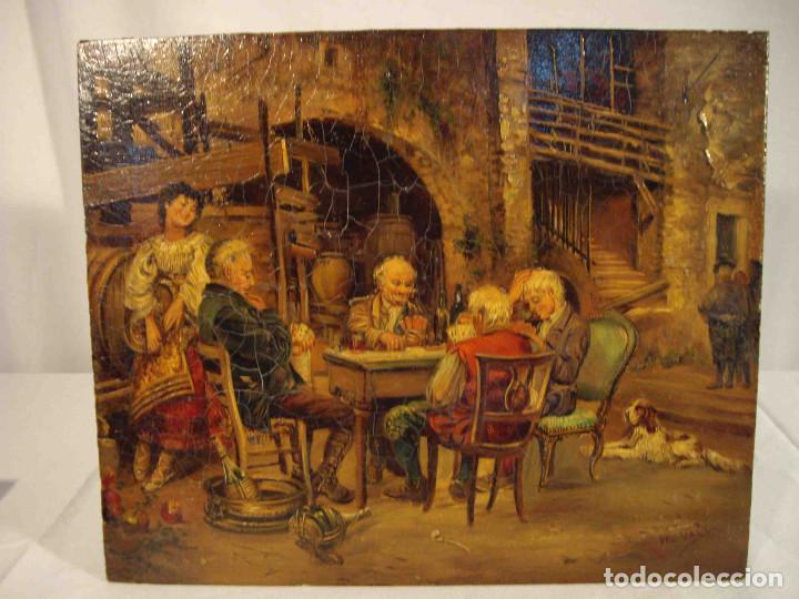 Arte: OLEO SOBRE TABLA PARTIDA EN TABERNA - Foto 1