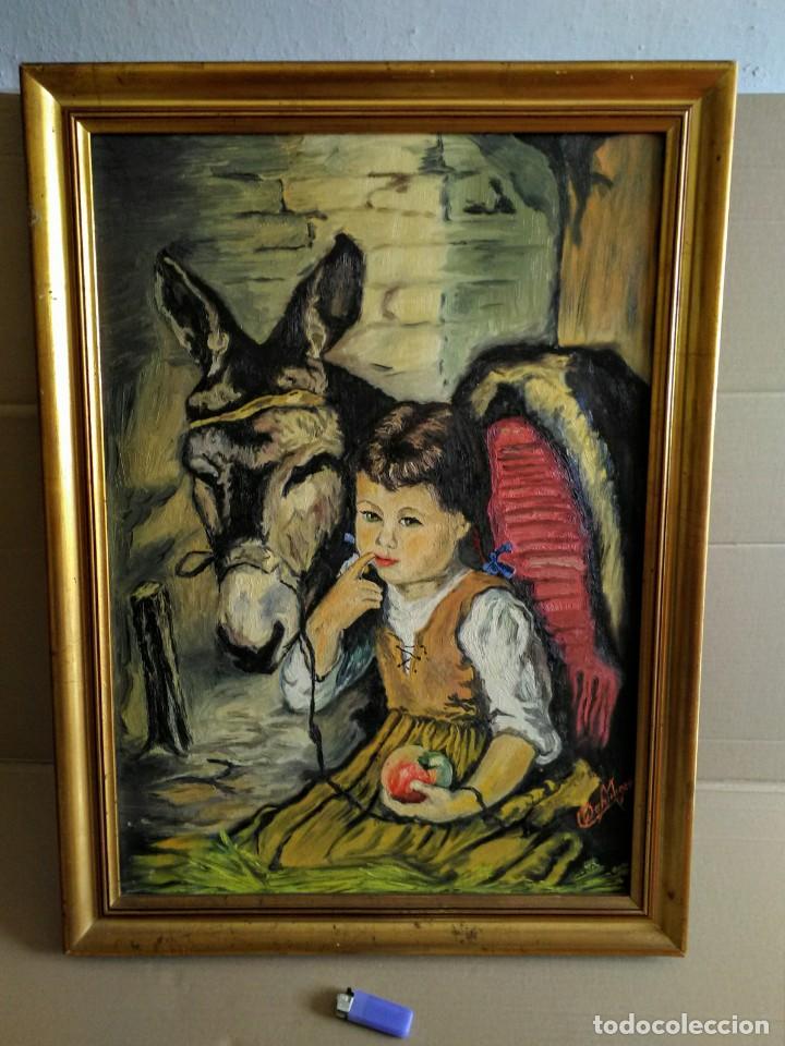 Arte: Marco antiguo con oleo sobre lienzo - Foto 1