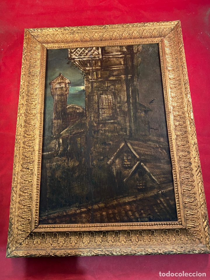 Arte: Paisaje castillo &oacute;leo/ madera - Foto 1