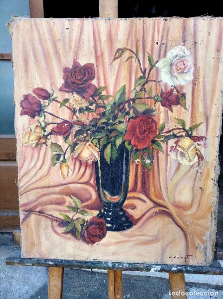 Arte: OLEO SOBRE TELA - FIRMADO M CALVET- BODEGON DE ROSAS