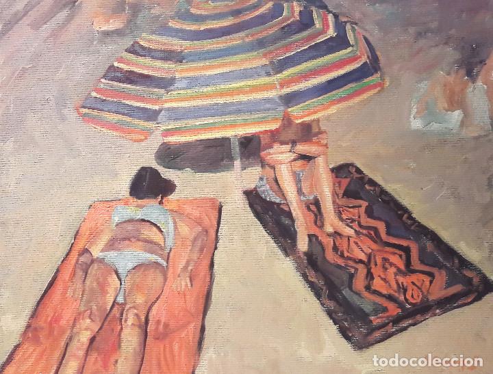 Kunst: A. BANEGAS &rdquo;TOMANDO EL SOL&rdquo; &Oacute;LEO SOBRE LIENZO 38X 46 CM