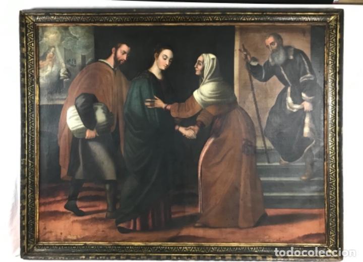 Arte: ESCUELA ESPAÑOLA SG XVII (112X144CM) VIRGEN Y S. JOSÉ VISITANDO A ST. ANA Y S.JOAQUIN MARCO EPOCA. Lote 246701045