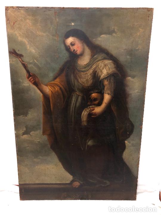 Arte: CUADRO DE MARIA MAGDALENA PINTADO A OLEO SOBRE LIENZO REENTELADO DEFECTOS RESEÑADOS EN FOTOS. Lote 247199105