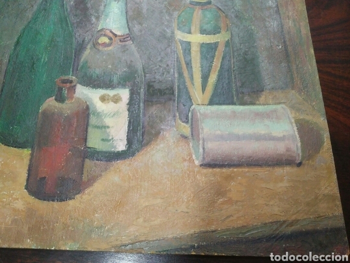 Arte: Cuadro al &oacute;leo sobre tabla. Bodeg&oacute;n con botellas - Foto 3