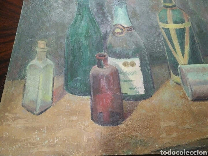 Arte: Cuadro al &oacute;leo sobre tabla. Bodeg&oacute;n con botellas - Foto 4