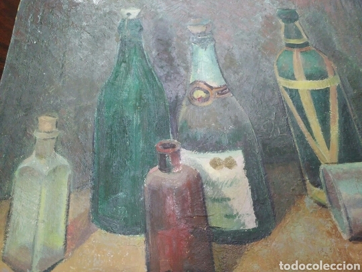 Arte: Cuadro al &oacute;leo sobre tabla. Bodeg&oacute;n con botellas - Foto 6