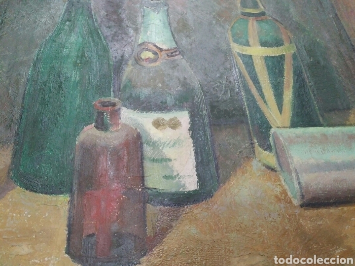 Arte: Cuadro al &oacute;leo sobre tabla. Bodeg&oacute;n con botellas - Foto 7