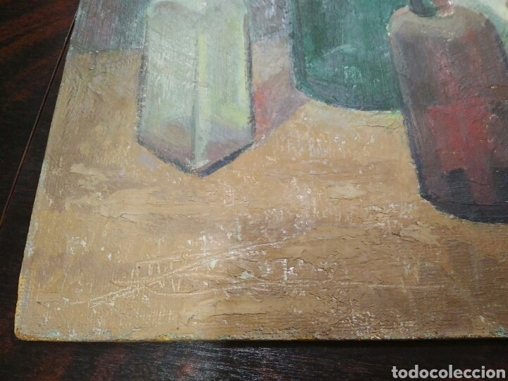 Arte: Cuadro al &oacute;leo sobre tabla. Bodeg&oacute;n con botellas - Foto 8