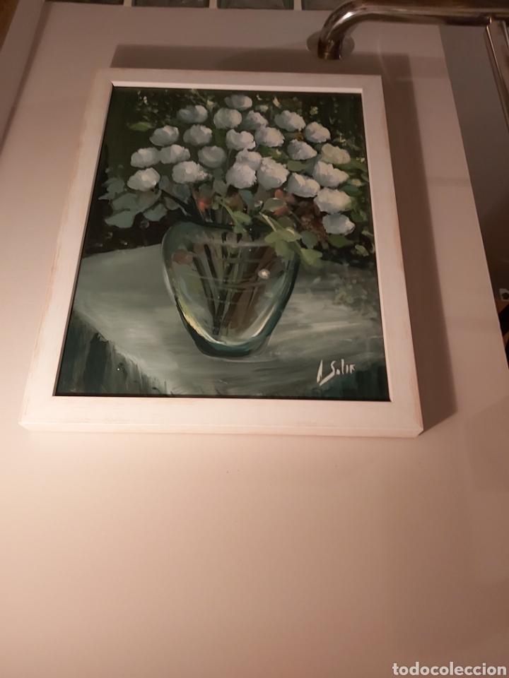 Arte: Bodeg&oacute;n de flores blancas lienzo. - Foto 1
