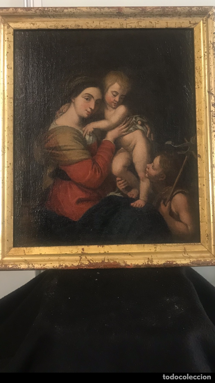EXCEPCIONAL OBRA SIGLO XVII. VIRGEN, NIÑO Y SAN JUANITO (Arte - Pintura - Pintura al Óleo Antigua siglo XVII)