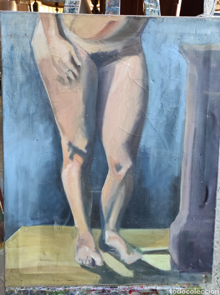 Arte: Oleo sobre lienzo. Desnudo femenino de medio cuerpo. 65x81cm sin enmarcar - Foto 2 - 249197760