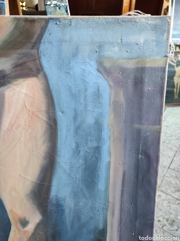Arte: Oleo sobre lienzo. Desnudo femenino de medio cuerpo. 65x81cm sin enmarcar - Foto 6 - 249197760