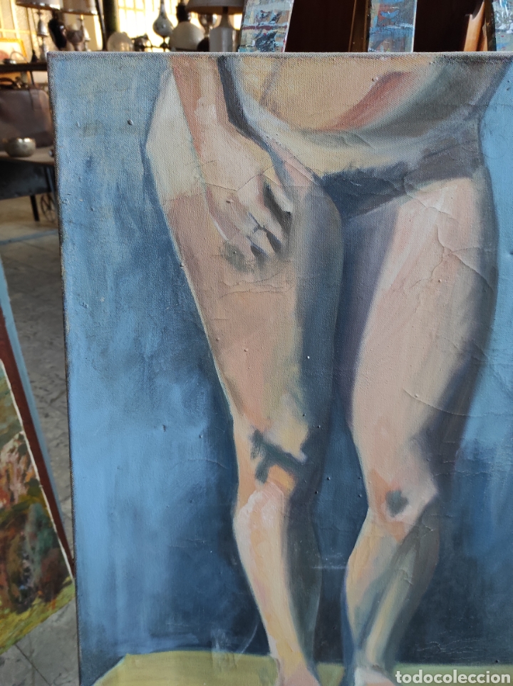 Arte: Oleo sobre lienzo. Desnudo femenino de medio cuerpo. 65x81cm sin enmarcar - Foto 8 - 249197760