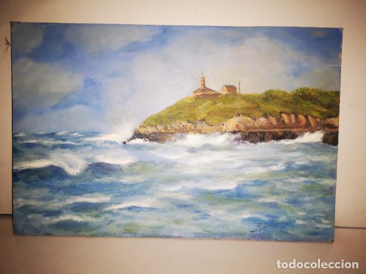 Arte: &Oacute;leo sobre tabla Faro sin firma - Foto 1