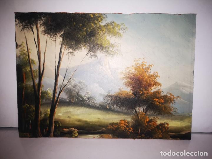 Arte: &Oacute;leo sobre tabla el bosque sin firma - Foto 1