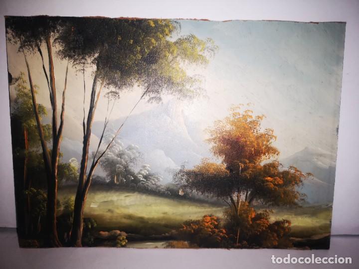 Arte: &Oacute;leo sobre tabla el bosque sin firma - Foto 2
