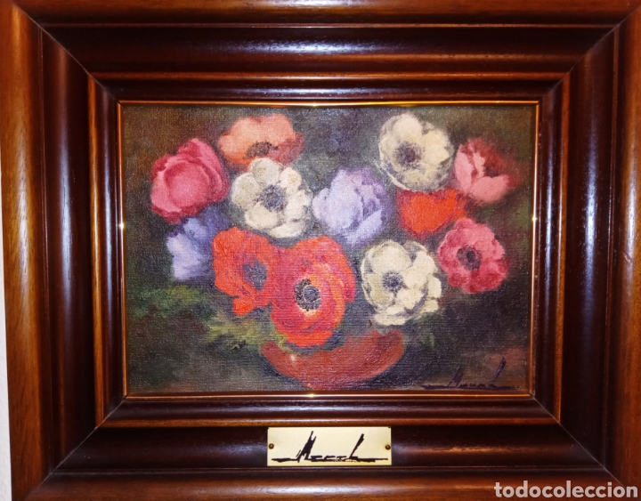 Arte: BODEGON FLORAL - OLEO SOBRE LIENZO - AMAPOLAS - FIRMADO Y ENMARCADO - C. 1940 - GRAN CALIDAD
