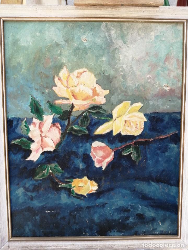 Arte: Rosas. &Oacute;leo sobre lienzo. An&oacute;nimo - Foto 1