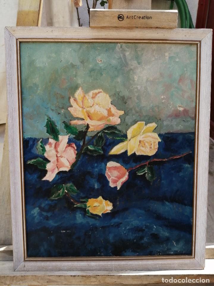 Arte: Rosas. &Oacute;leo sobre lienzo. An&oacute;nimo - Foto 2