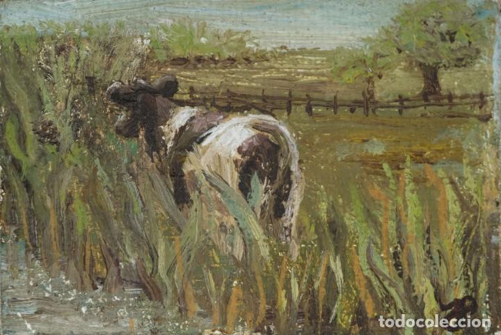 Arte: &Oacute;leo sobre t&aacute;blex Vaca en el campo - Foto 1