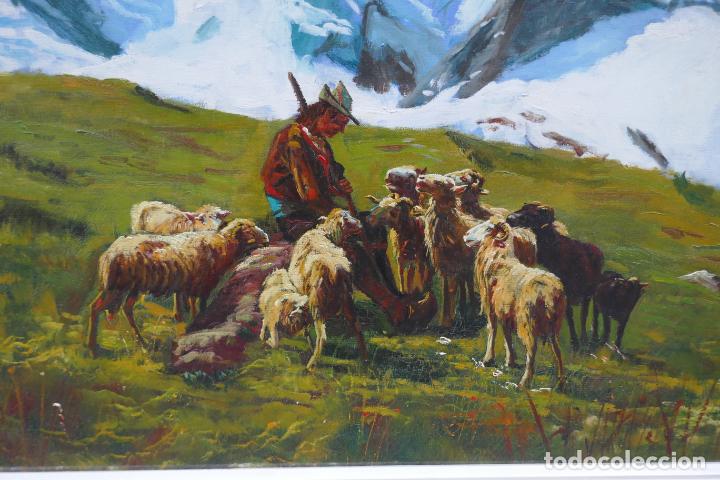 Arte: precioso gran cuadro de un Pastor con cabras en montaña. FIRMADO - 145 X 75 CM. - Foto 5 - 255521450