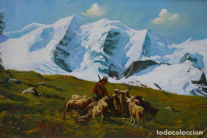 Arte: precioso gran cuadro de un Pastor con cabras en montaña. FIRMADO - 145 X 75 CM. - Foto 6 - 255521450