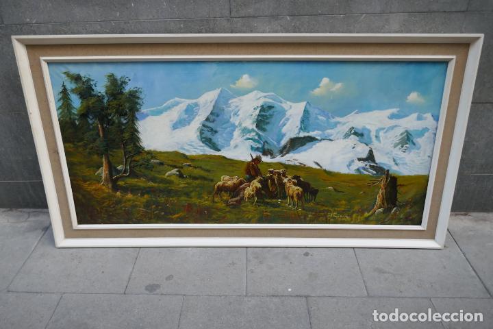Arte: precioso gran cuadro de un Pastor con cabras en montaña. FIRMADO - 145 X 75 CM. - Foto 12 - 255521450