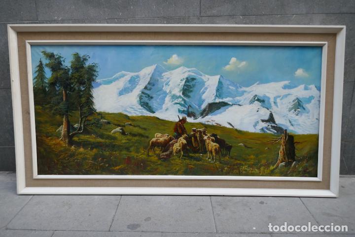 Arte: precioso gran cuadro de un Pastor con cabras en montaña. FIRMADO - 145 X 75 CM. - Foto 1 - 255521450