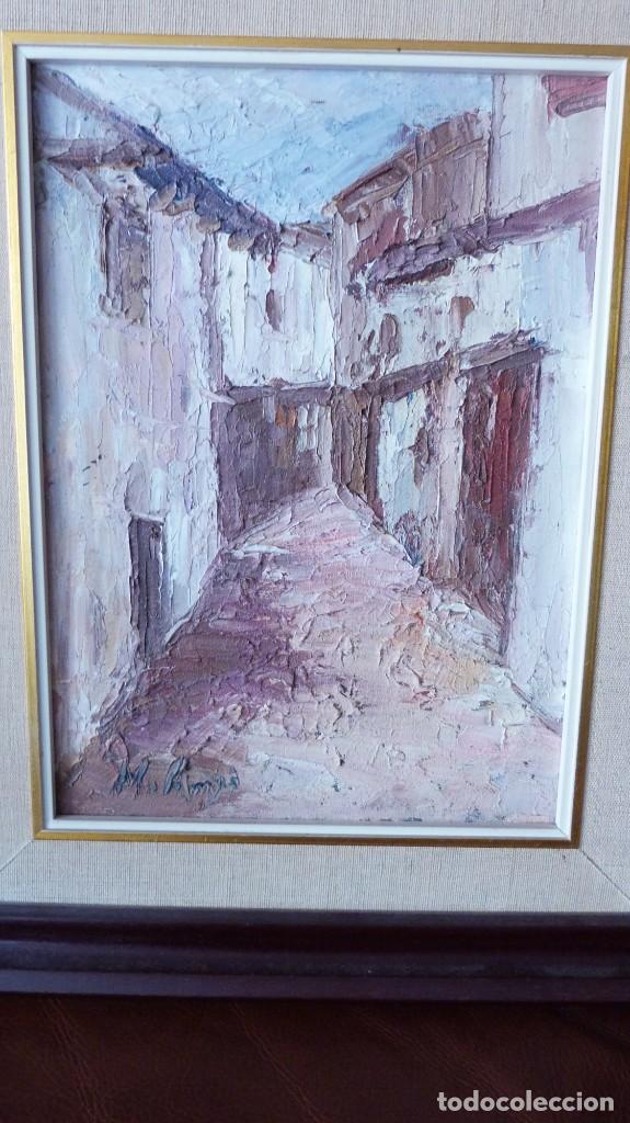Art: CUESTA DEL PUEBLO, OLEO ESPATULA, 33X24. MARIALUISA Y MARCO MADERA,COLOR CAOBA 39X48