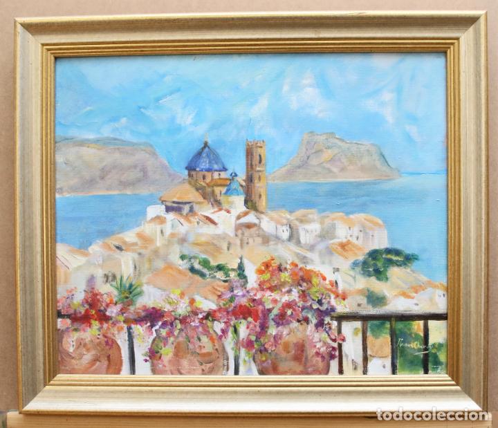 Arte: Pintura al oleo de la localidad de Altea con marco firmado Maureen Cherry