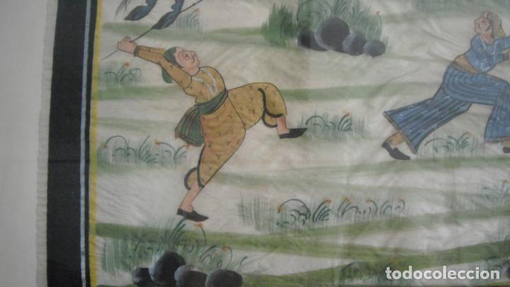 Arte: SEDA PINTADA MOTIVOS CHINESCOS CON MARCO - Foto 4
