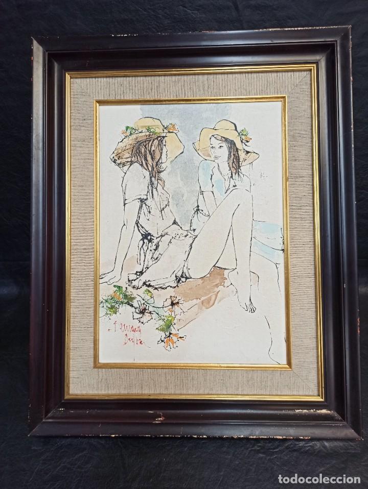 Arte: Excepcional lienzo con chicas. Firmado. Cuadros