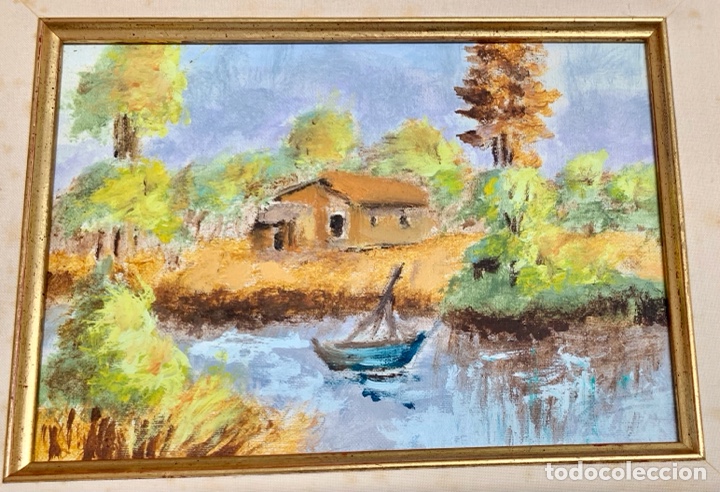 Arte: Firma desconocida, paisaje, 21x15 cm obra, 39,5x33 cm con marco