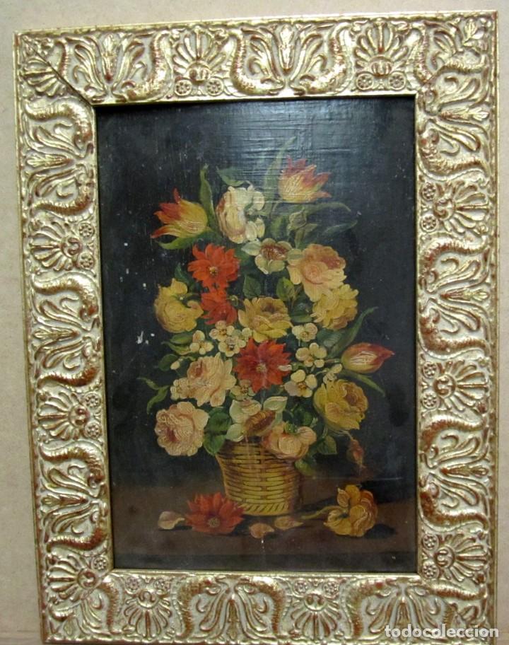 Arte: Oleo sobre tabla cesto con flores - Foto 1